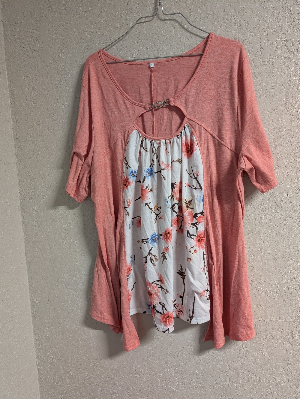 Floral Tunic Top 3xl Pink Coral Cottagecore Boho Festival Keyhole Fairy